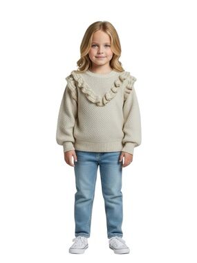 Epic Threads Girls 4T Ivory Double-Ruffle Pullover Sweater Crewneck